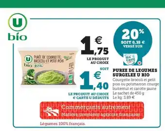 Super U Purée De Légumes Surgelée U Bio offre