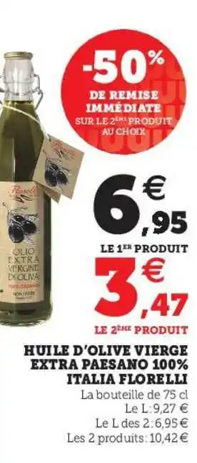 Super U Huile D'olive Vierge Extra Paësano 100% Italia Florelli offre