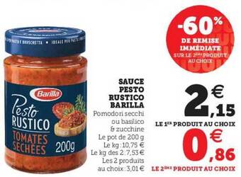 Super U Sauce Pesto Rustico Barilla offre
