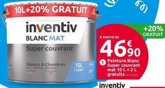 Mr Bricolage Inventiv peinture blanc super couvrant mat 10 l + 2 l gratuits offre
