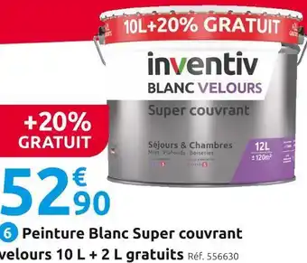Mr Bricolage Inventiv peinture blanc super couvrant velours 10 l + 2 l gratuits offre