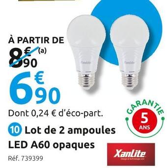 Mr Bricolage Xanlite pack de 2 ampoules led a60 opaques offre