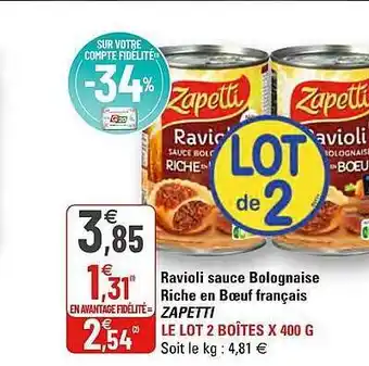 G20 Ravioli Sauce Bolognaise Riche En Bœuf Français Zapetti offre