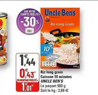G20 Riz Long Grain Cuisson 10 Minutes Uncle Ben's offre