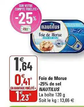 G20 Foie De Morue -25% De Sel Nautilus offre