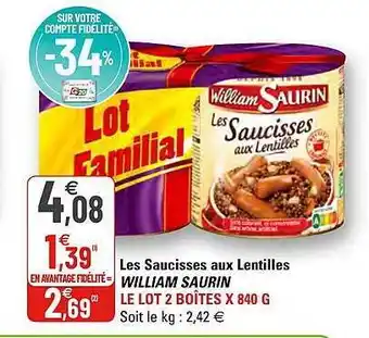 Les Saucisses Aux Lentilles William Saurin