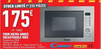 Brico Cash Four Micro-ondes Encastrable Inox Candy offre
