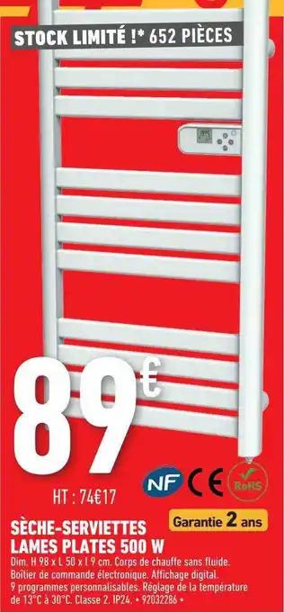 Brico Cash Sèche-serviettes Lames Plates 500 W offre