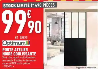 Porte Atelier Noir Coulissante Optimum