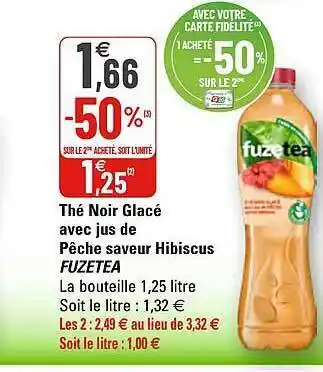 G20 Thé Noir Glacé Avec Jus De Pêche Saveur Hibuscus Puzetea offre