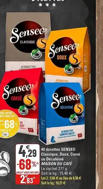 G20 40 Dosettes Senseo Classique, Doux, Corsé Ou Décaféiné Maison Du Café offre