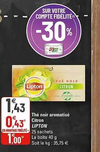G20 Thé Noir Aromatisé Citron Lipton offre