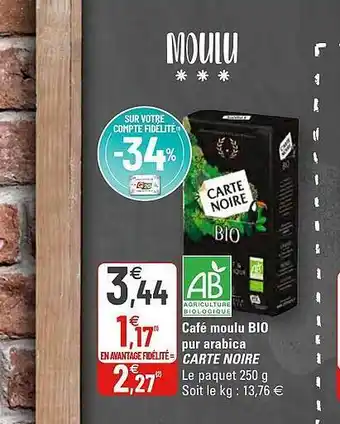 G20 Café Moulu Bio Pur Arabica Carte Noire offre