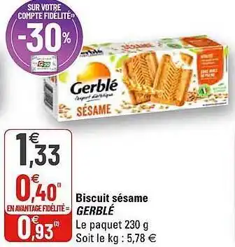 G20 Biscuit Sésame Gerblé offre