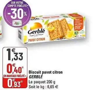 G20 Biscuit Pavot Citron Gerblé offre
