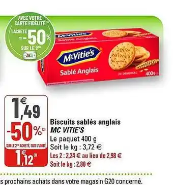 G20 Biscuits Sablés Anglais Mc Vitie's offre