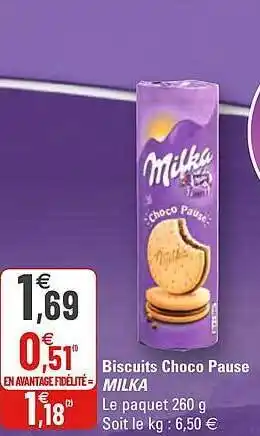 G20 Biscuits Choco Pause Milka offre