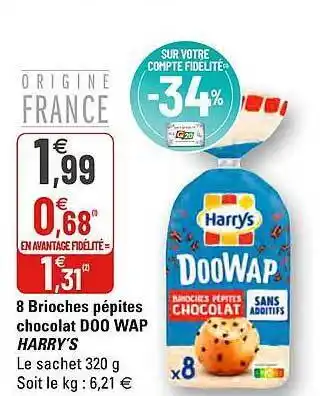 G20 8 Brioches Pépites Chocolat Doo Wap Harry's offre