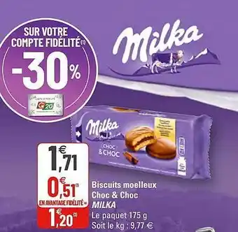 G20 Biscuits Moelleux Choc & Choc Milka offre