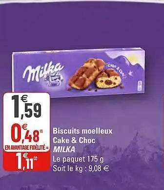 G20 Biscuits Moelleux Cake & Choc Milka offre