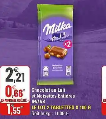 G20 Chocolat Au Lait Et Noisettes Entières Milka offre