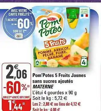 G20 Pom'potes 5 Fruits Jaunes Sans Sucres Ajoutés Materne offre