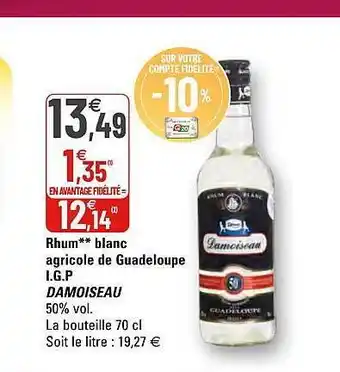 Rhum Blanc Agricole De Guadeloupe I.g.p. Damoiseau