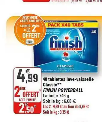 G20 40 Tablettes Lave-vaisselle Classic Finish Powerball offre