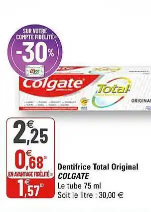 G20 Dentifrice Total Original Colgate offre