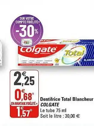 G20 Dentifrice Total Blancheur Colgate offre