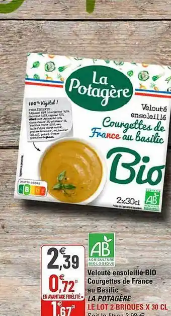 G20 Velouté Ensoleillé Bio Courgettes De France Au Basilic La Potagère offre