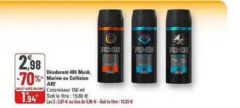 Déodorant 48h Musk, Marine Ou Collision Axe