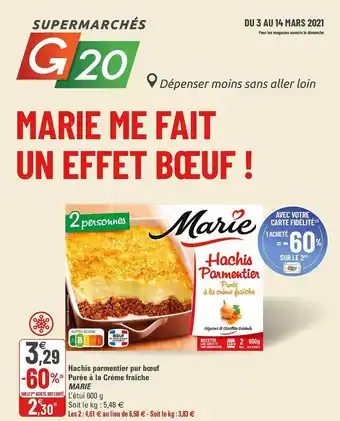G20 Hachis Parmentier Pur Bœuf Purée à La Crème Fraîche Marie offre