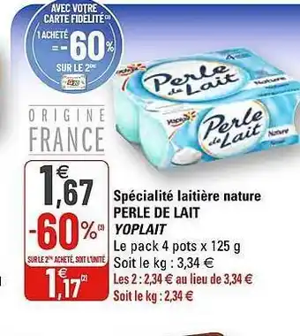 G20 Spécialité Laitière Nature Perle De Lait Yoplait offre