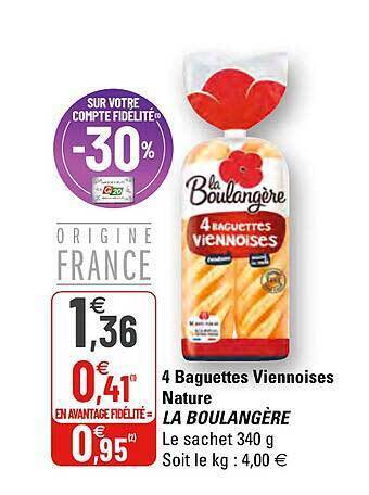 G20 4 Baguettes Viennoises Nature La Boulangère offre