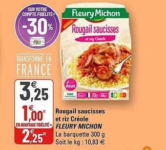 G20 Rougail Saucisses Et Riz Créole Fleury Michon offre