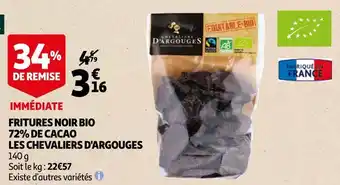 Auchan Les chevaliers d'argouges fritures noir bio 72% de cacao offre