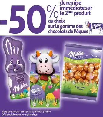 Auchan Milka bon plan sur la gamme des chocolats de pâques de la marque milka offre