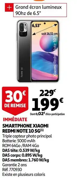 Auchan Xiaomi smartphone xiaomi redmi note 10 5g offre