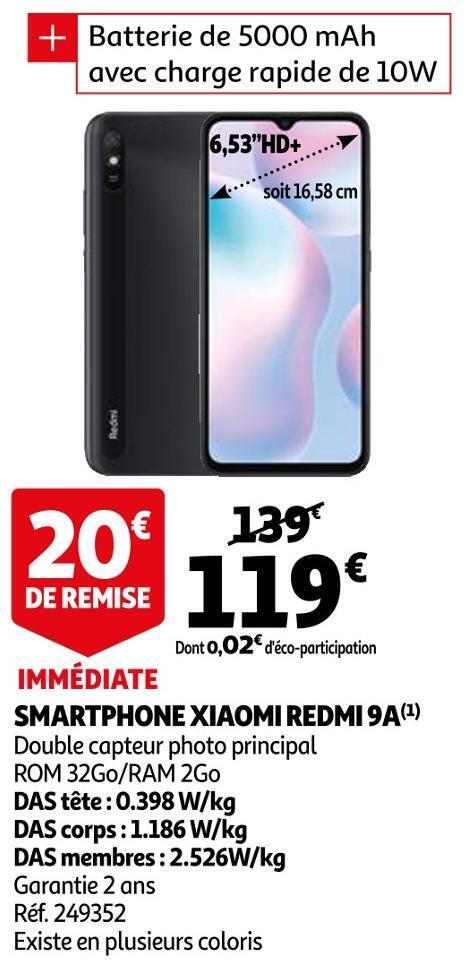 Promo Xiaomi smartphone xiaomi redmi 9a chez Auchan