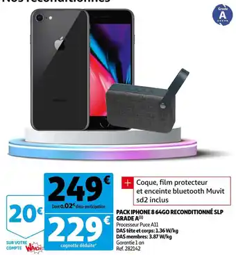 Auchan Apple pack iphone 8 64go reconditionné slp grade a offre