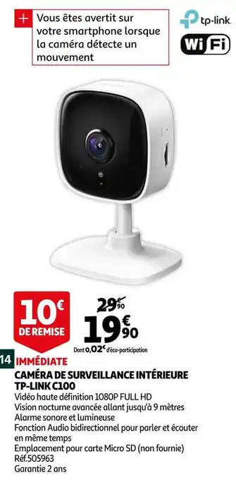 Auchan Tp-link caméra de surveillance intérieure c100 offre