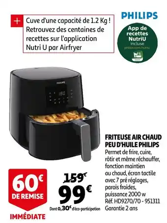 Auchan Philips friteuse air chaud peu d'huile offre