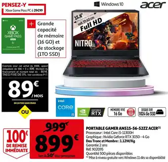 Auchan Acer portable gamer an515-56-52zz offre