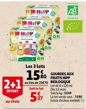 Auchan Hipp biologique gourdes aux fruits offre