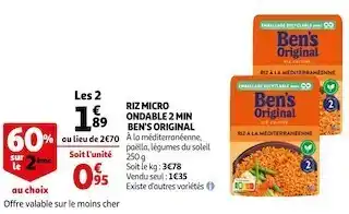Auchan Ben's original riz microondable 2 min offre