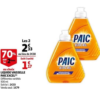 Auchan Paic excel liquide vaisselle offre