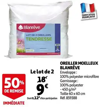 Auchan Blanrêve oreiller moelleux offre