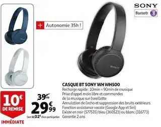 Auchan Sony casque bt wh wh500 offre