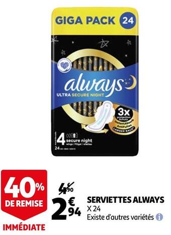 Auchan Always serviettes offre